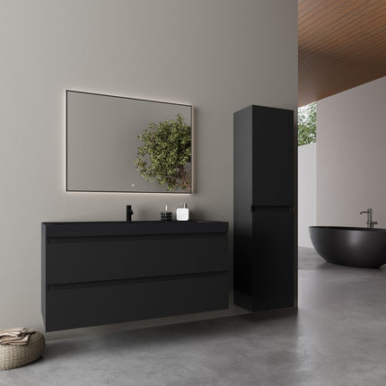 Meuble de salle de bains suspendu mat noir avec lavabo intégré - Noir - 100 cm - Monaco
