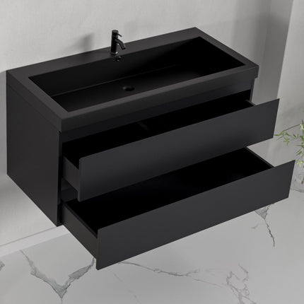 Meuble de salle de bains suspendu mat noir avec lavabo intégré - Noir - 100 cm - Monaco