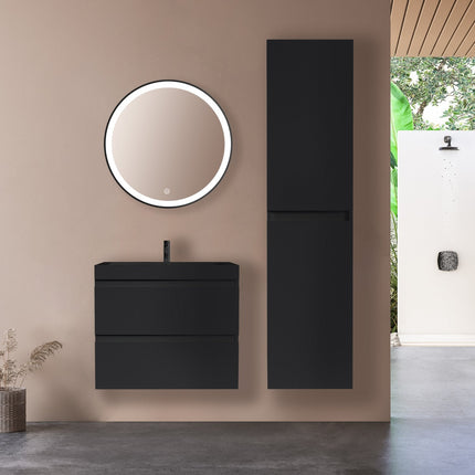 Meuble de salle de bains suspendu mat noir avec vasque noire - 60 cm - Monaco