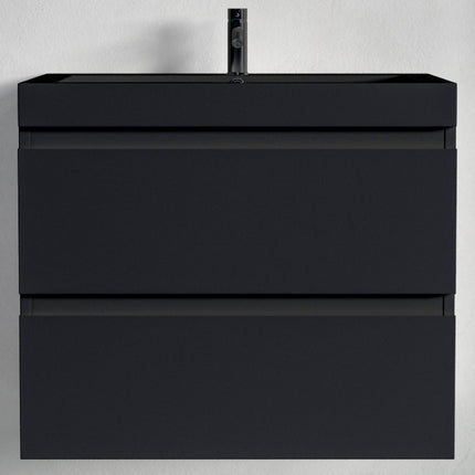 Meuble de salle de bains suspendu mat noir avec vasque noire - 60 cm - Monaco