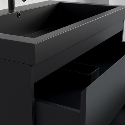 Meuble de salle de bain suspendu mat avec vasque intégrée - noir - 80 cm - Monaco