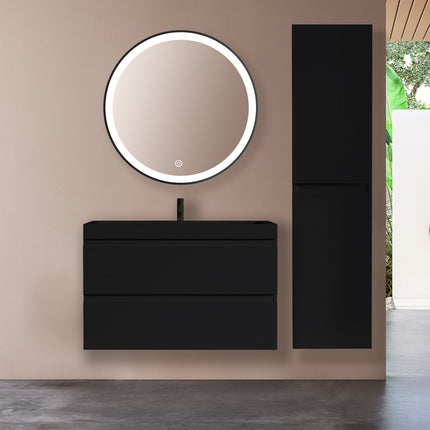 Meuble de salle de bain suspendu mat avec vasque intégrée - noir - 80 cm - Monaco