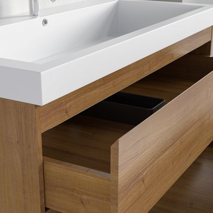 Meuble de salle de bain suspendu avec vasque blanche - Warm Eiken - 100 cm - MONACO