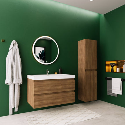 Meuble de salle de bain suspendu avec vasque blanche - Warm Eiken - 100 cm - MONACO