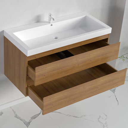 Meuble de salle de bain suspendu avec vasque blanche - Warm Eiken - 100 cm - MONACO