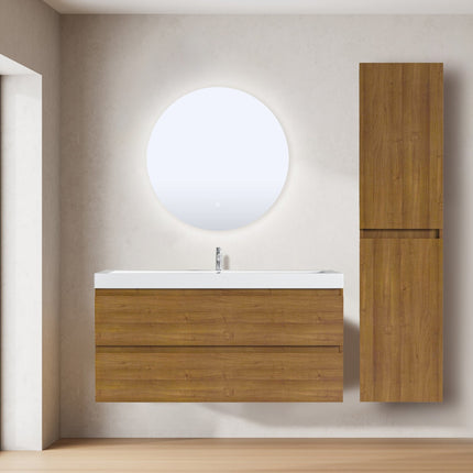 Meuble de salle de bain suspendu avec vasque blanche - Warm Eiken - 100 cm - MONACO