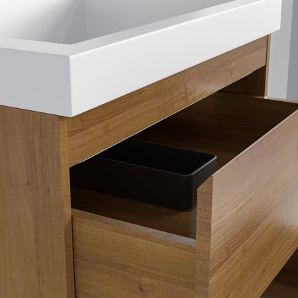 Meuble de salle de bain suspendu design avec vasque blanche - Warm Eiken - 60 cm - Monaco