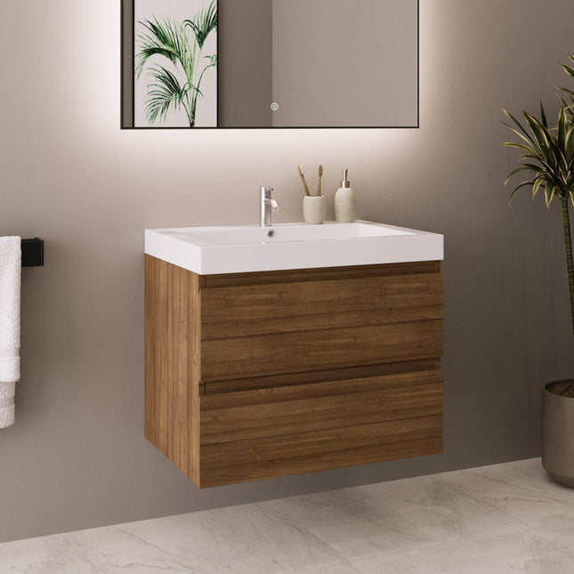 Meuble de salle de bain suspendu design avec vasque blanche - Warm Eiken - 60 cm - Monaco