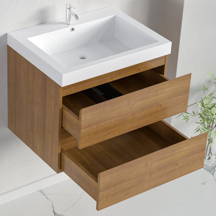 Meuble de salle de bain suspendu design avec vasque blanche - Warm Eiken - 60 cm - Monaco