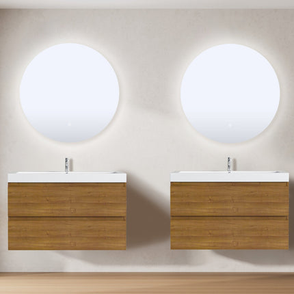 Meuble de salle de bain suspendu design avec vasque blanche intégrée - Warm Eiken - 80 cm - Monaco