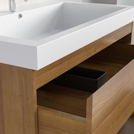 Meuble de salle de bain suspendu design avec vasque blanche intégrée - Warm Eiken - 80 cm - Monaco