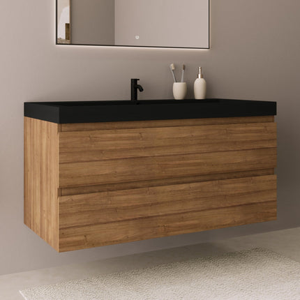 Meuble de salle de bain suspendu design avec vasque noire - Warm Eiken - 100 cm - Monaco