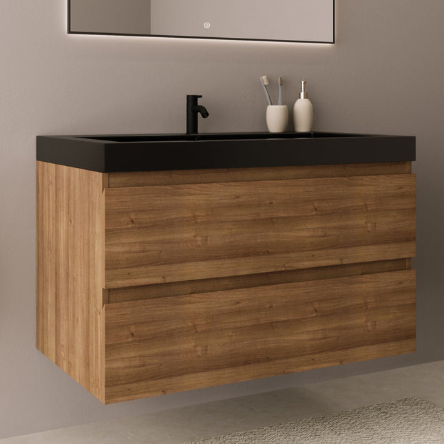 Meuble de salle de bains suspendu avec vasque intégrée - Noir - 80 cm - Monaco