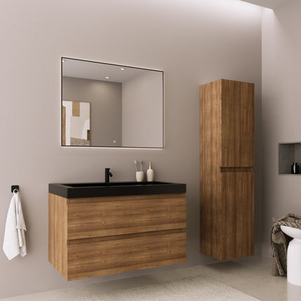 Meuble de salle de bains suspendu avec vasque intégrée - Noir - 80 cm - Monaco