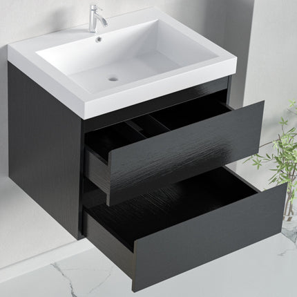 Meuble de salle de bain suspendu design avec lavabo blanc - Chêne Noir - 60cm - Monaco
