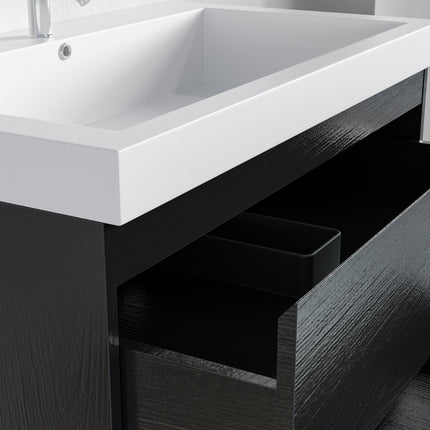 Meuble de salle de bain suspendu design contemporain avec vasque blanche intégrée - chêne noir - 80 cm - Monaco