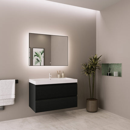 Meuble de salle de bain suspendu design contemporain avec vasque blanche intégrée - chêne noir - 80 cm - Monaco