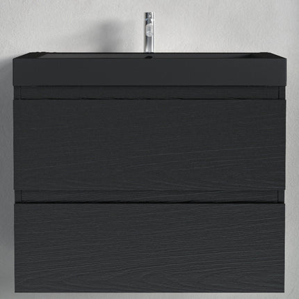 Meuble de salle de bains suspendu avec vasque intégrée - chêne noir et noir - 60 cm - Monaco