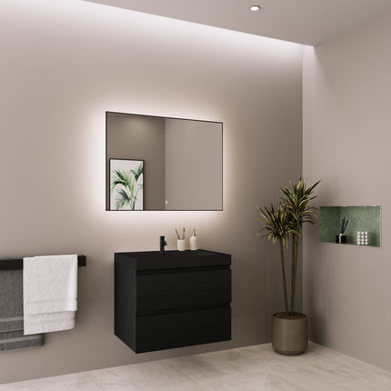 Meuble de salle de bains suspendu avec vasque intégrée - chêne noir et noir - 60 cm - Monaco