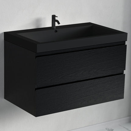 Meuble de salle de bains suspendu avec vasque intégrée - Noir - 80 cm - Monaco
