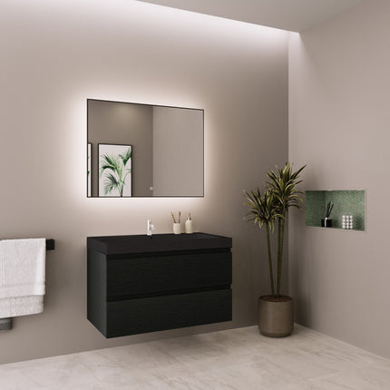 Meuble de salle de bains suspendu avec vasque intégrée - Noir - 80 cm - Monaco
