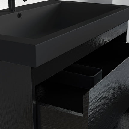 Meuble de salle de bains suspendu avec vasque intégrée - Noir - 80 cm - Monaco