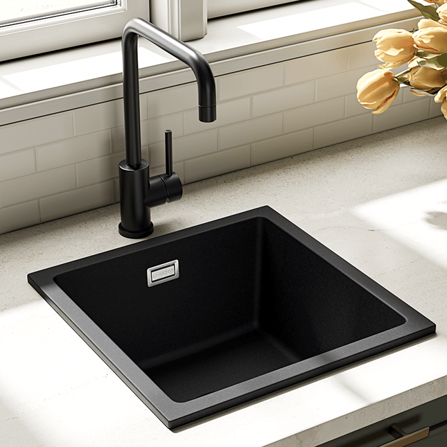 Évier en granit robuste avec siphon 2-en-1 - 40x40 cm - Pedri