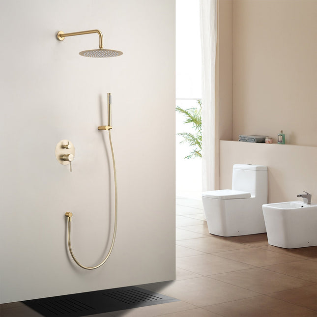Douche encastrée finition or brossé avec robinetterie intégrée - Solara