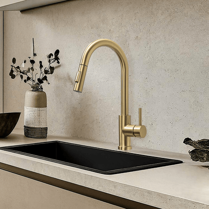 Robinet de cuisine design moderne finition or brossé - DS CONCEPT Sphinx