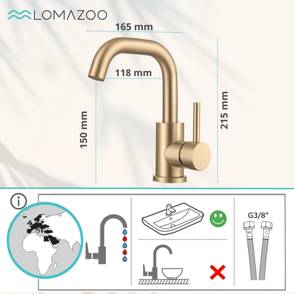 Mitigeur de lavabo design avec cartouche céramique - doré - Stellar
