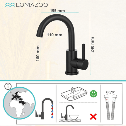 Robinet de lavabo design ergonomique avec bec pivotant - noir - DS CONCEPT Styx