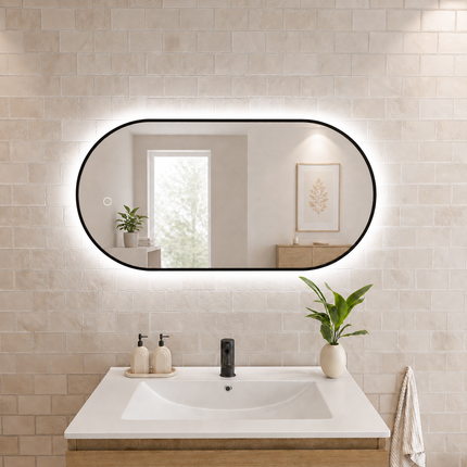 Miroir ovale avec éclairage LED réglable - noir - 100 cm - Tanger
