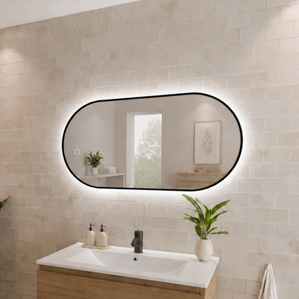 Miroir ovale avec éclairage LED réglable - noir - 100 cm - Tanger