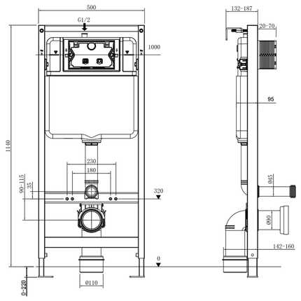 Toilette suspendue design rond avec réservoir encastré - noir - Linea