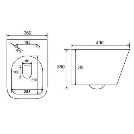 Toilette suspendue sans rebord avec réservoir encastré - Blanc - Linea