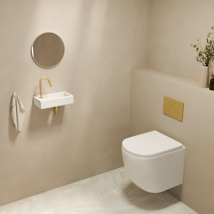 Fontaine de toilettes compacte avec perçage robinet gauche - blanche - 37 cm - Fonza