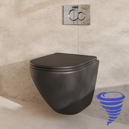 Toilettes suspendues sans bride avec réservoir encastré - Noir - Linea