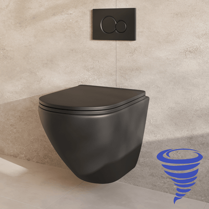 Toilette suspendue sans bride avec réservoir encastré - Noir - Linea