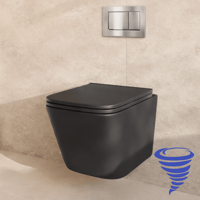 Toilette suspendue sans bride avec réservoir encastré - Noir - Linea