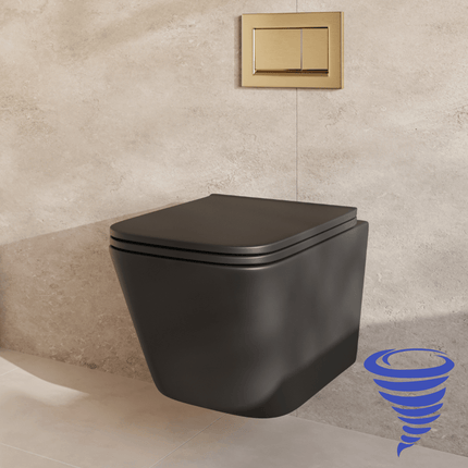 WC suspendu design carré avec réservoir encastré réglable - Noir - Linea
