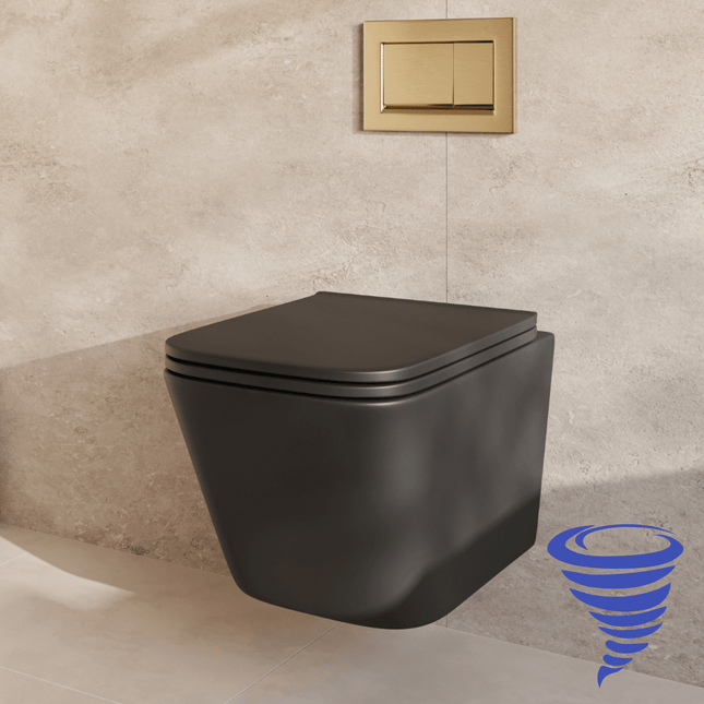 WC suspendu design carré avec réservoir encastré réglable - Noir - Linea